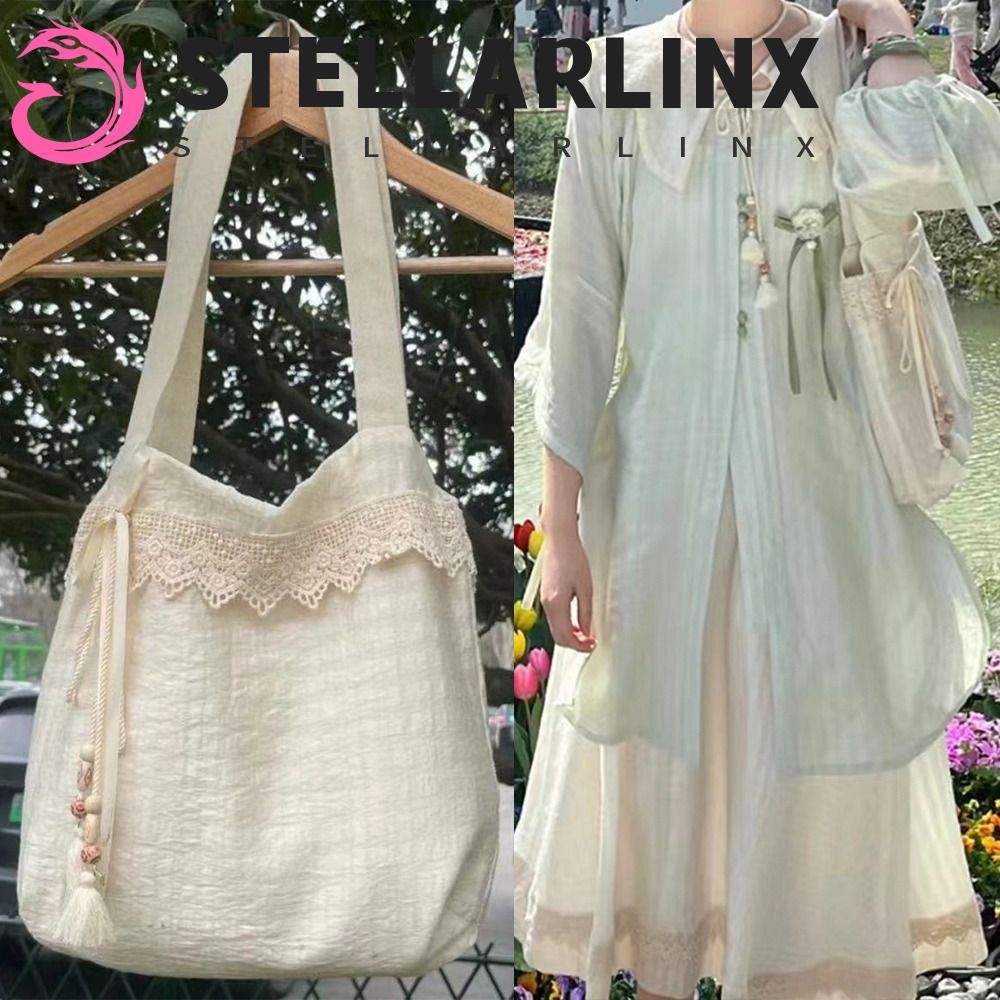 Stellarlinx กระเป๋าสะพายวินเทจ ความจุขนาดใหญ่ ผ้า กระเป๋าถือแฟชั่นสาว
