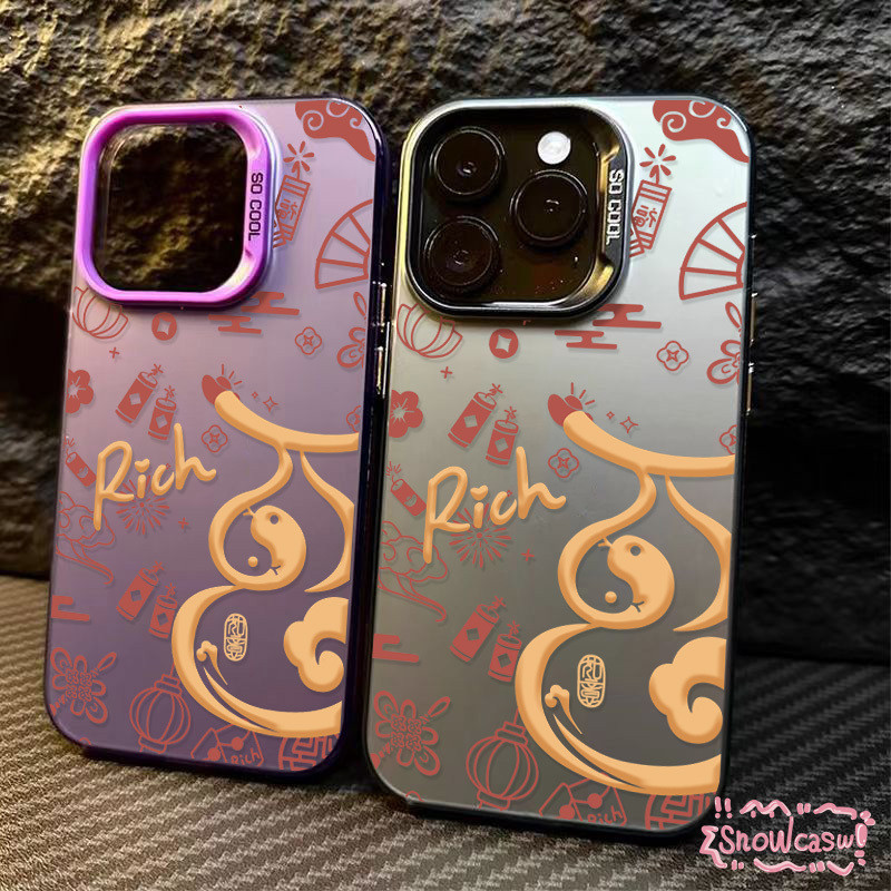 เคสไอโฟน 13 16 สำหรับ IPhone 11 15 14 12 Pro Max 15 16 7 13 8 Plus XS XR X Max SE 2020 โชคดีที่สร้างสรรค์งูร่ำรวยน่ารัก