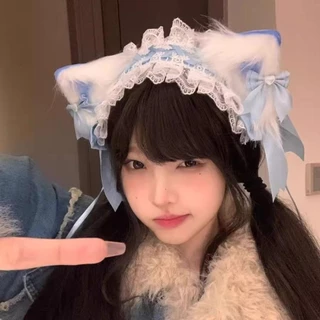 STELLARU Head Wrap, คอสเพลย์ลูกไม้หูแมวที่คาดผม,โบว์โลลิต้า Headwear เครื่องประดับผม