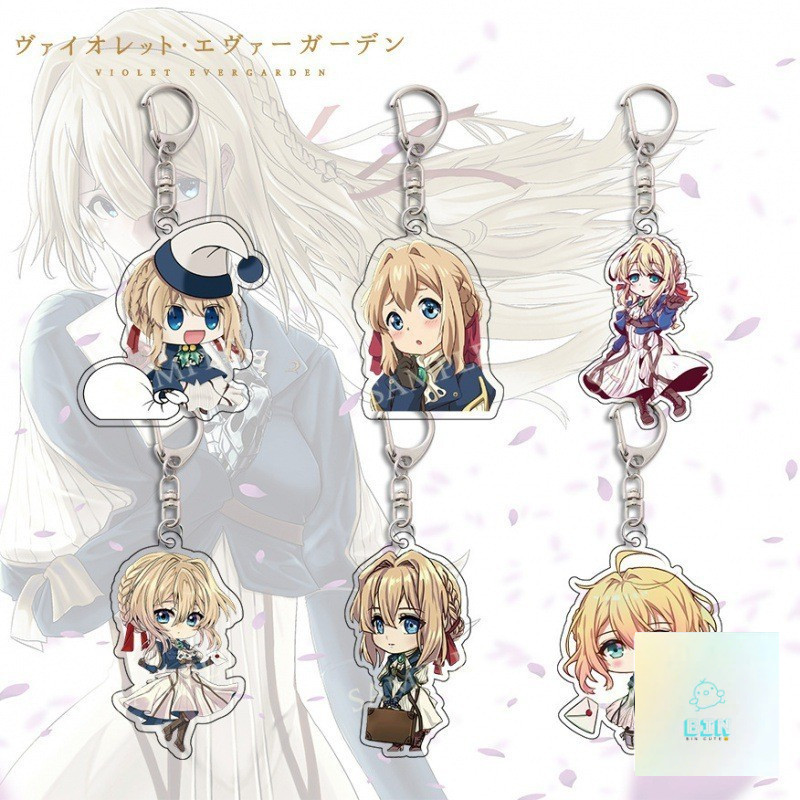 Violet Evergarden พวงกุญแจอะคริลิคใส จี้สีม่วง ของขวัญวิทยาเขตอุปกรณ์ต่อพ่วงอะนิเมะ