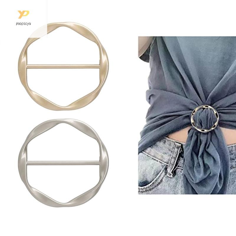 Ppy แฟชั่นโลหะรอบวงกลมผ้าพันคอแหวนคลิปผ้าพันคอคลิปหัวเข็มขัด Clasp Decor สําหรับผู้หญิงเสื้อผ้า Neckerchief Sha