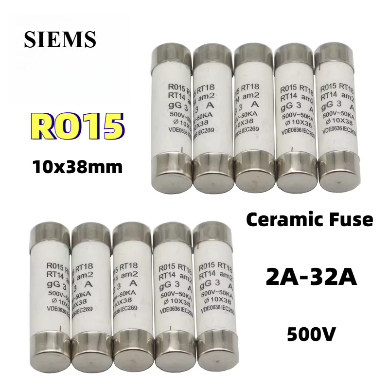 5 ชิ้น RO15 ฟิวส์เซรามิค 10X38 มม.ฟิวส์ 500V 2A 3A 4A 5A 6A 8A 10A 16A 20A 25A 32A RO15 RT18 RT14