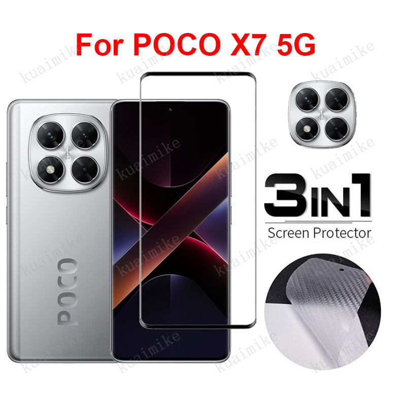 3-in-1 POCO X7 5G ฟิล์มกระจกนิรภัย HD ป้องกันหน้าจอ Xiaomi POCO C75 C61 C65 X7 X6 M6 F6 Pro Redmi No