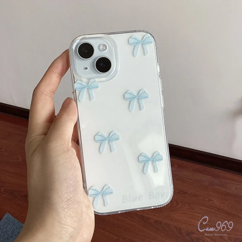 เทรนด์โบว์สีฟ้าใส เคสไอโฟน13 เคส iPhone 11 14 12 15 13 Pro Max XS Max 7 8 Plus XR X SE 2020 เปลือกอ่อน