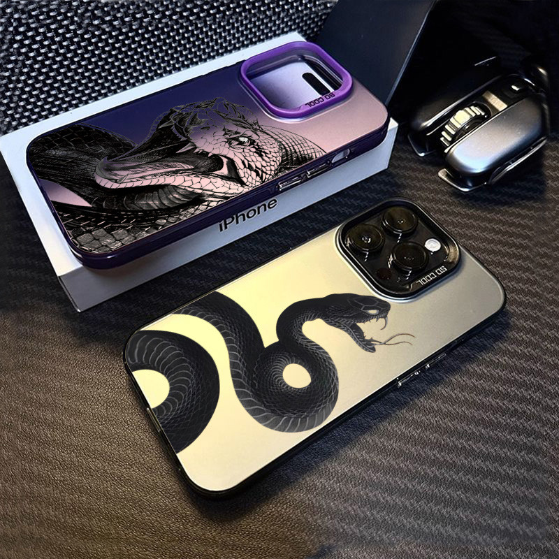 สําหรับiphone 11 16 14 15 12 13 Pro Max 8 7 Plus XR X XS Max SE2020 2022 CoolสีดํางูIMDโลหะปกแข็งกันกระแทก