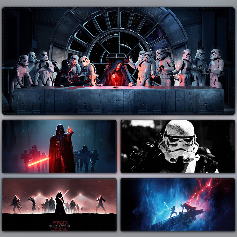 แผ่นรองเมาส์ Star Wars แผ่นรองโต๊ะภาพยนตร์ Sci-Fi ขนาดใหญ่ยางแผ่นรองแป้นพิมพ์คอมพิวเตอร์กันลื่น