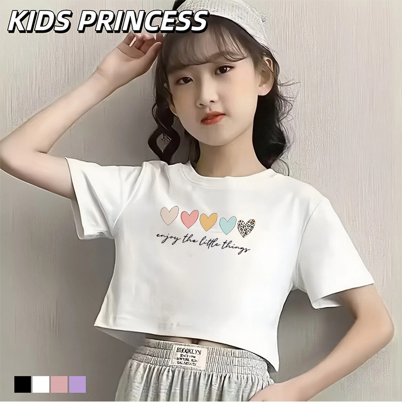 (จัดส่งตลอด 24 ชั่วโมง) ผลิตภัณฑ์ใหม่ในปี 2025! เด็กหญิงแขนสั้นเสื้อยืด 100% Cotton พิมพ์เสื้อยืด A25