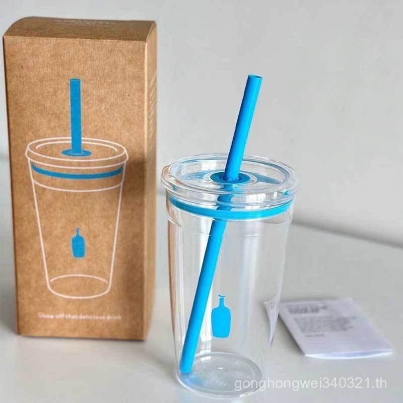 Breeze Cup 450ml Portable Clear Blue Bottle Coffee Straw BPA Free for Car Office T8HE