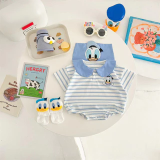 0-24 เดือนทารกแรกเกิดการ์ตูน Donald Naval เป็ด Overalls ฤดูร้อน Jumpsuit ทารก Romper - ชุดบอดี้สูทแขนสั้นสําหรับเด็ก