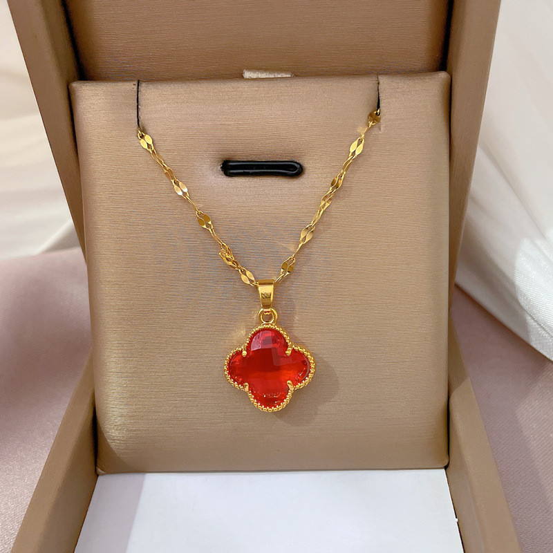 สร้อยคอนำเข้าเคลือบทอง 18K แบบจี้ดอกไม้สี่แฉก ออกแบบแฟชั่นโซ่กระดูกไหปลาร้า สินค้าพรีเมียมสำหรับเป็นของขวัญวันเกิดผู้ใหญ่ - รูปที่ 7