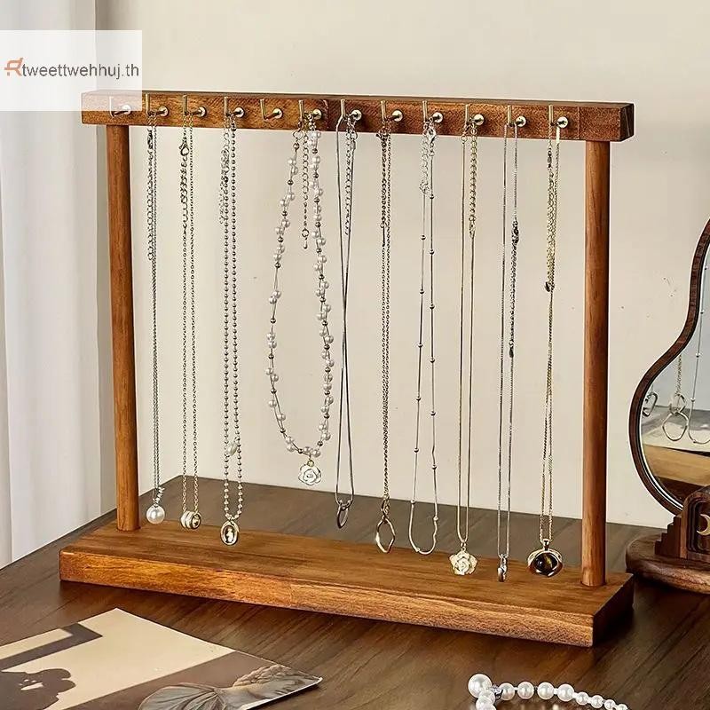 Tw เครื่องประดับ Organizer ขาตั้งสร้อยคอไม้เนื้อแข็งแขวนเคาน์เตอร์ Rack สําหรับโซ่ต่างหูสร้อยข้อมือตู้โชว์ชั้นเก็บ huj
