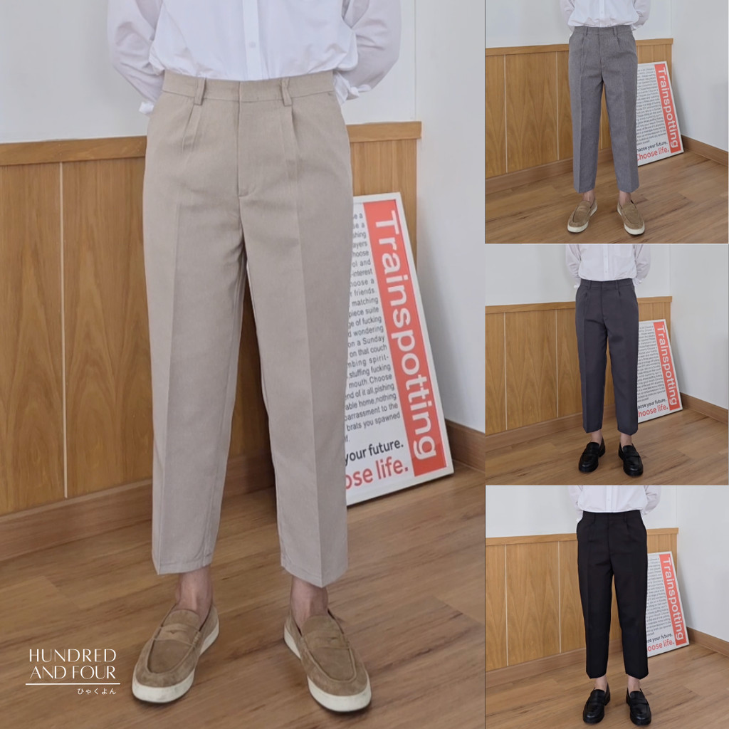 🇰🇷 กางเกงขาเต่อ ทรงกระบอกเล็ก V.2 รุ่น CLASSY PANTS มีหูเข็มขัด จีบด้านหน้า เนื้อผ้าพรีเมี่ยม