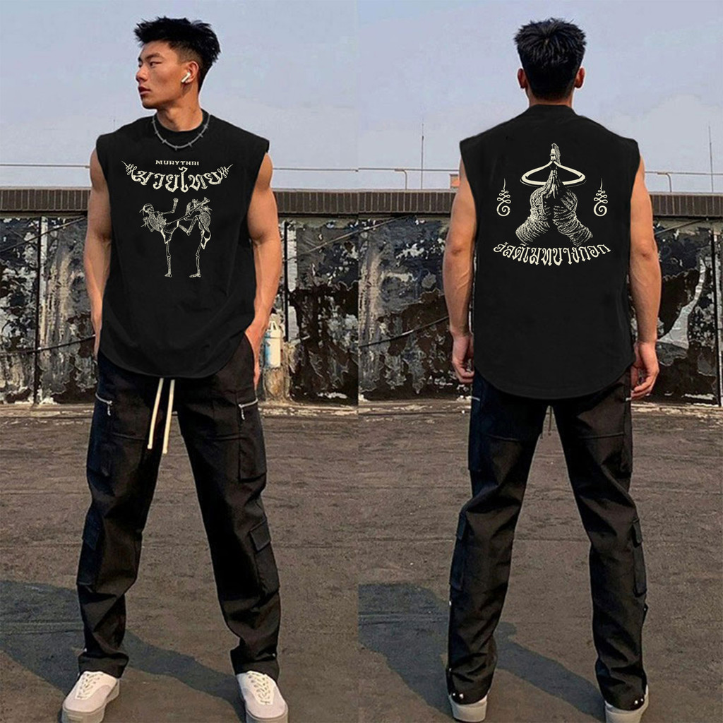 Sea.Tee [COD]  แขนกุด เสื้อกล้าม oversize ผ้าCotton100% แฟชั่น'MURYTHRI SKELETON' เสื้อผู้ชาย เสื้อแขนกุด เสื้อกีฬา