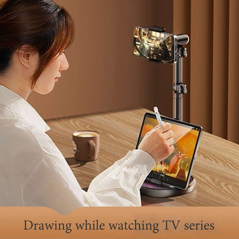 ขาตั้งถือโทรศัพท์ปรับระดับได้พร้อมขาเหนี่ยวสำหรับสร้างคอนเทนต์ติ๊กต๊อกและใช้ทำงานพกพาหมุน360° เอียงปรับระดับสูงต่ำสำหรับถ่ายทุกรูปแบบทั้งเหนือศีรษะ​