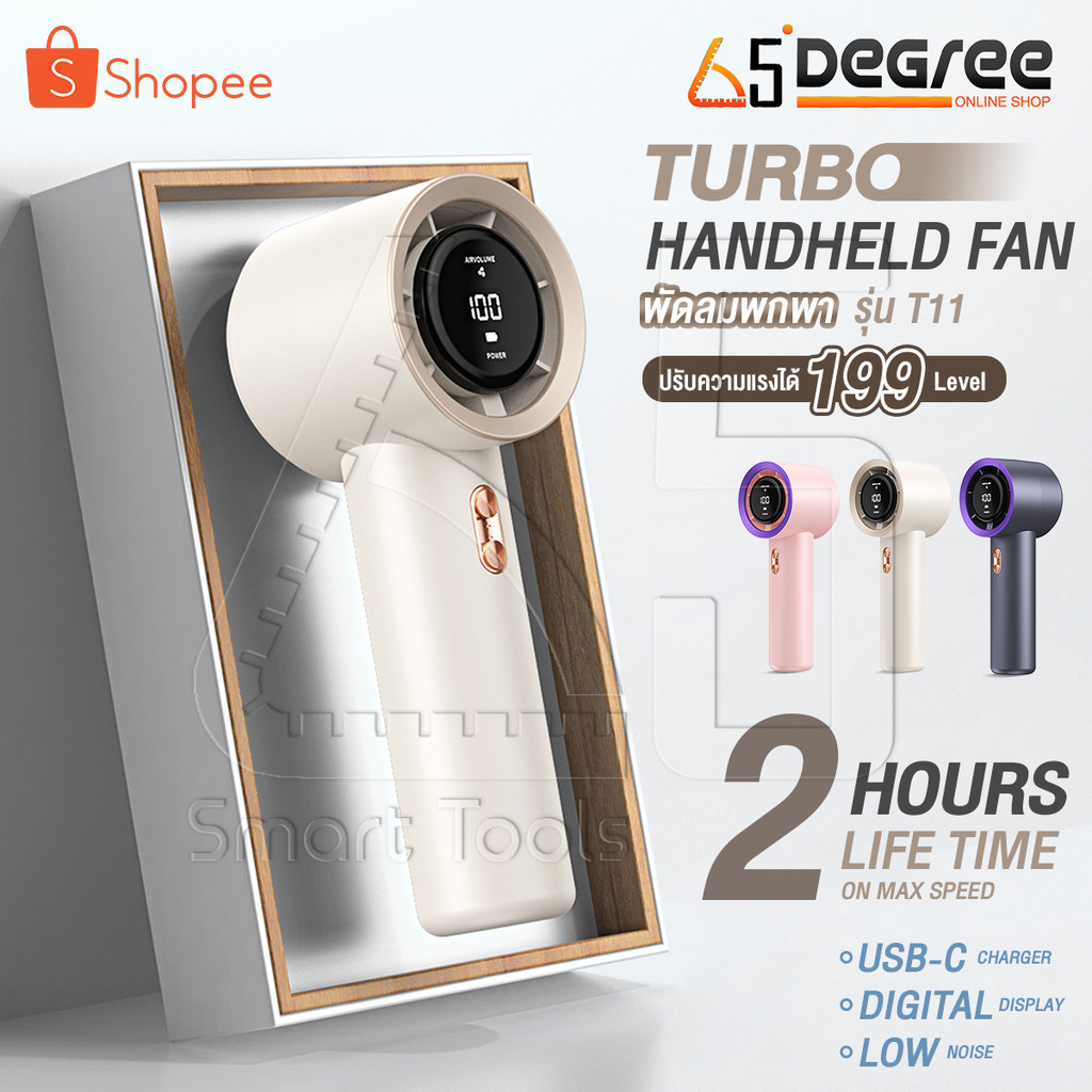 CuffCase พัดลมพกพา Turbo Handle Fan รุ่น AirGo T11 เย็นแรง 199 ระดับ พัดลมไร้สาย ชาร์จ Type-C พกง่าย
