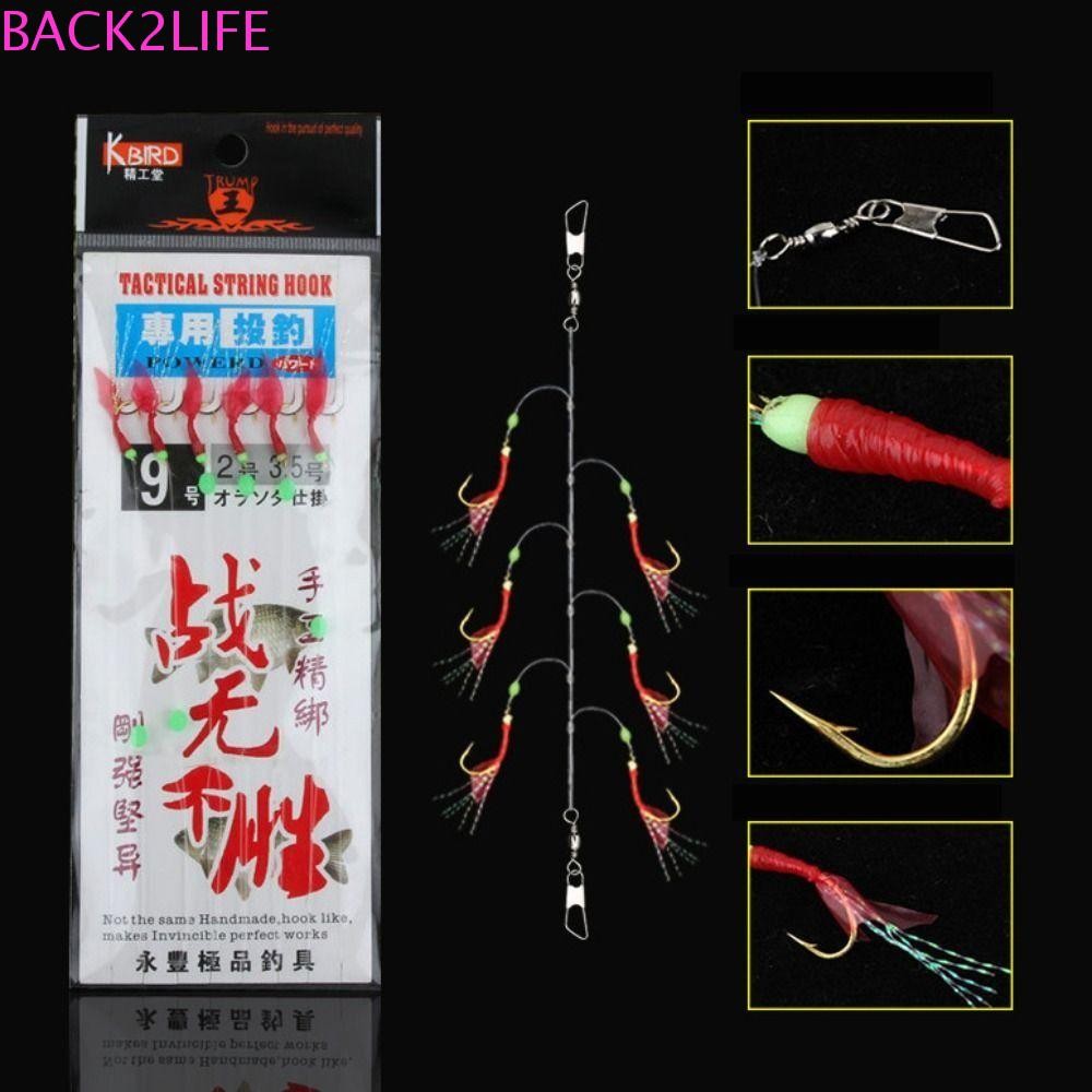 Back2life ตกปลา Tinsel ปลาคาร์พ, ยางที่มีสีสัน Sabiki String ตะขอทอง, ตกปลาทะเล Rigs ตะขอทองชีวเลียนแบบ Gang Tackles เหยื่อ Ocean Beach Fishing