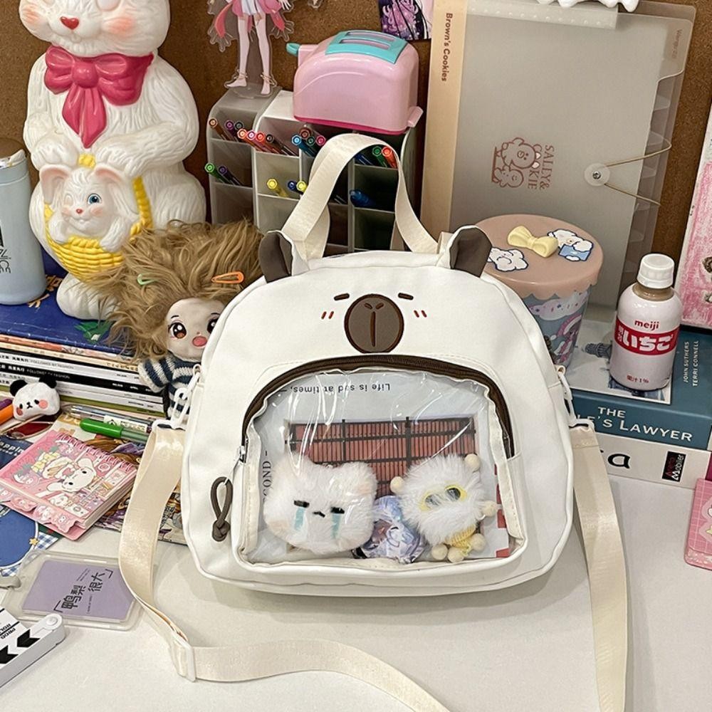 Cyberglide Transparent Itabag, กระเป๋าสะพาย Capybara สไตล์ญี่ปุ่นฮาราจูกุ, ป้ายแบบพกพาแสดงความจุขนาดใหญ่กระเป๋าผ้าใบลําลองนักเรียน