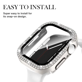 แก้ว + เพชรฝาครอบกรณีหน้าจอ Protetcor สําหรับ Apple Watch Series 10 42/46/40/44/41 มม.45 38 มม.49 มม.Bling PC กันชนกระจกนิรภัย iWatch Ultra 2 9 3 5 6 7 8 Se 4