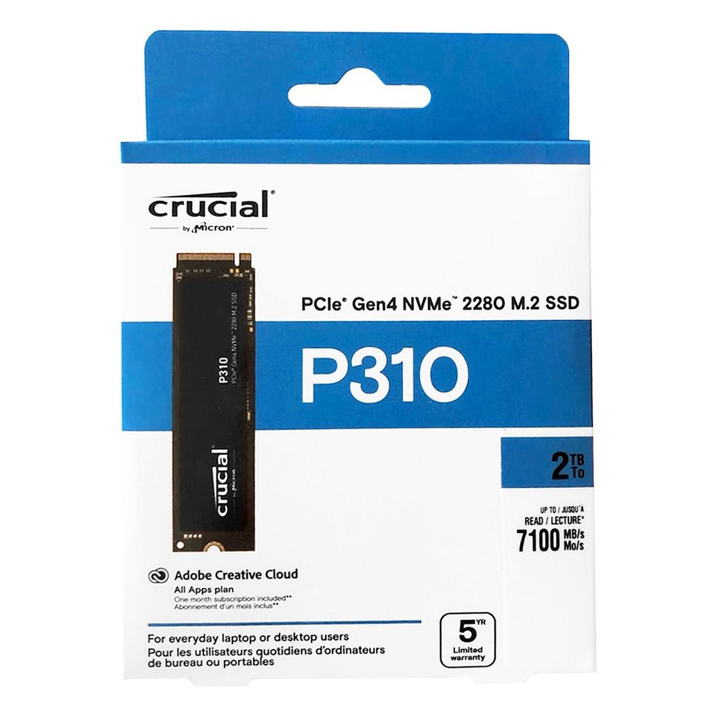 Crucial P310 2TB PCIe Gen4 NVMe 2280 M.2 SSD (R:7100MB/s), CT2000P310SSD8