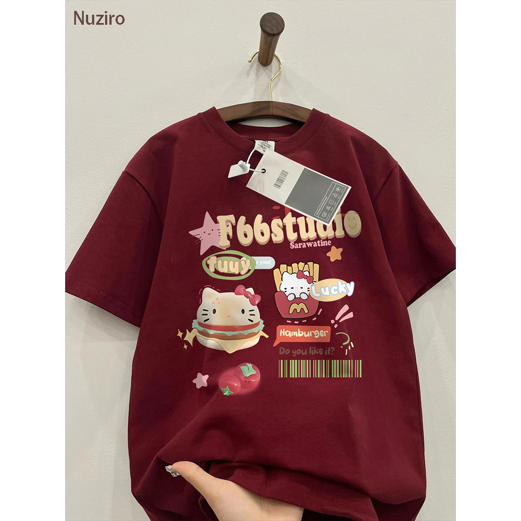 Nuziro hellokitty T-shirts - การ์ตูนน่ารัก Sanrio พิมพ์เสื้อยืดแขนสั้นหลวม #I003620