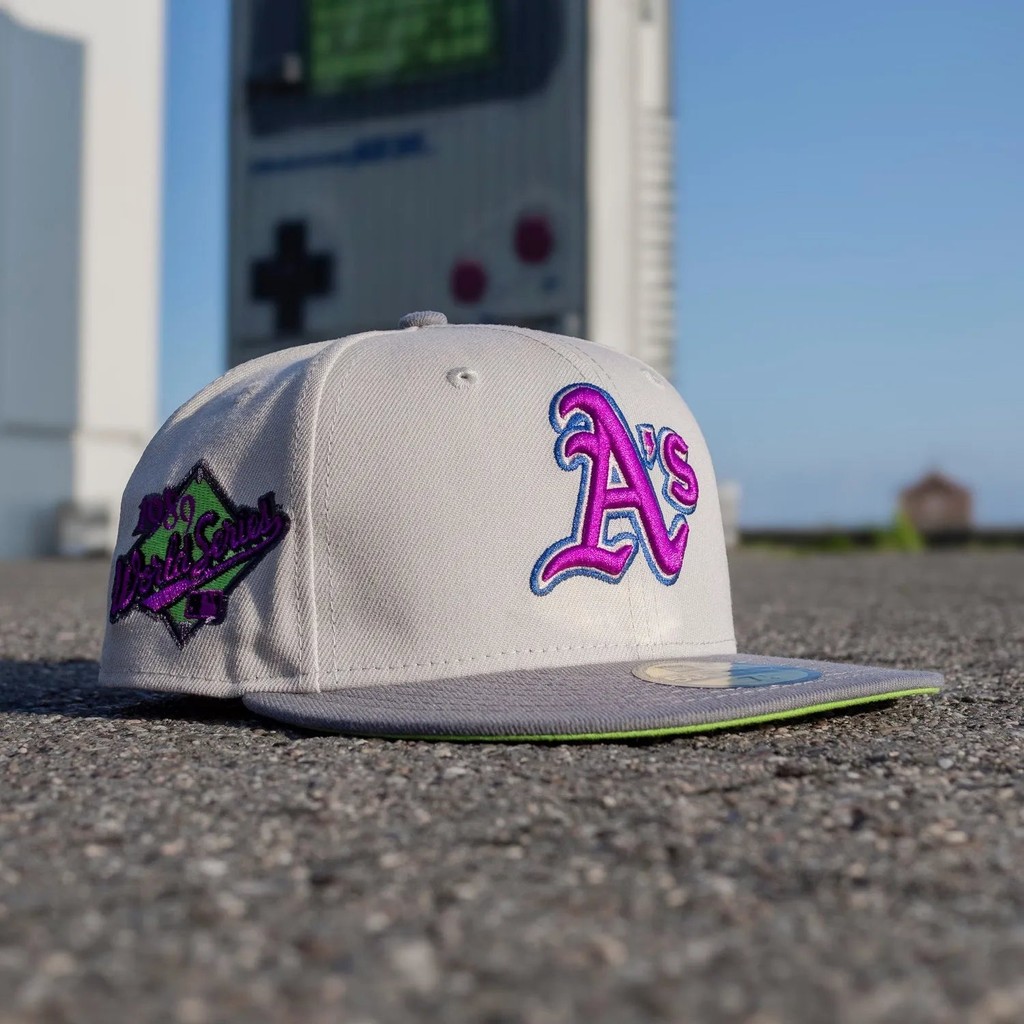 ใหม่ ERA 59FIFTY MLB OAKLAND ATHLETICS WORLD SERIES 1989 TWO TONE / ACTION GREEN UV FITTED CAP