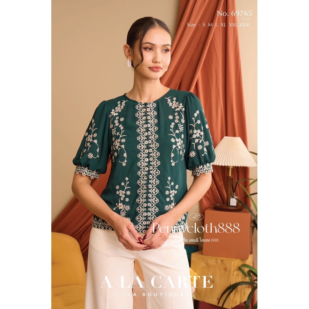 69765 เสื้อ A La Carte ชีฟอง งานปัก คอกลม แขนสั้น มีซับใน ซิปข้าง by PENNY CLOTH 888