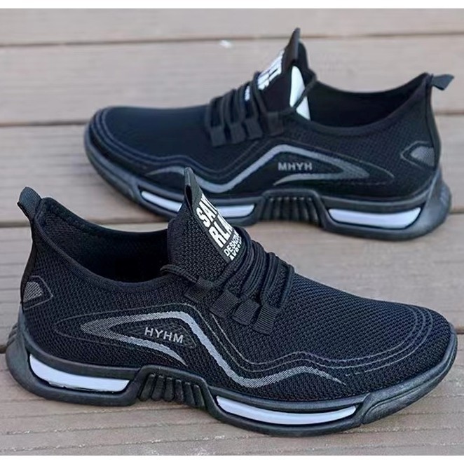 ส่งเร็ว🚚รองเท้าผ้าใบ ผู้ชาย สีดำ/ขาว แฟชั่น ลำลอง กันลื่น ไม่เจ็บเท้า ใส่สบาย B-079