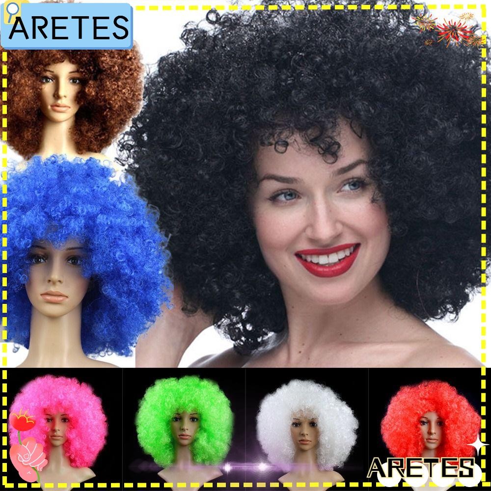 Arets สีดํา Afro Curly วิกผม Props Clown คอสเพลย์แฟนฟุตบอลของขวัญฮาโลวีนผมหยิก