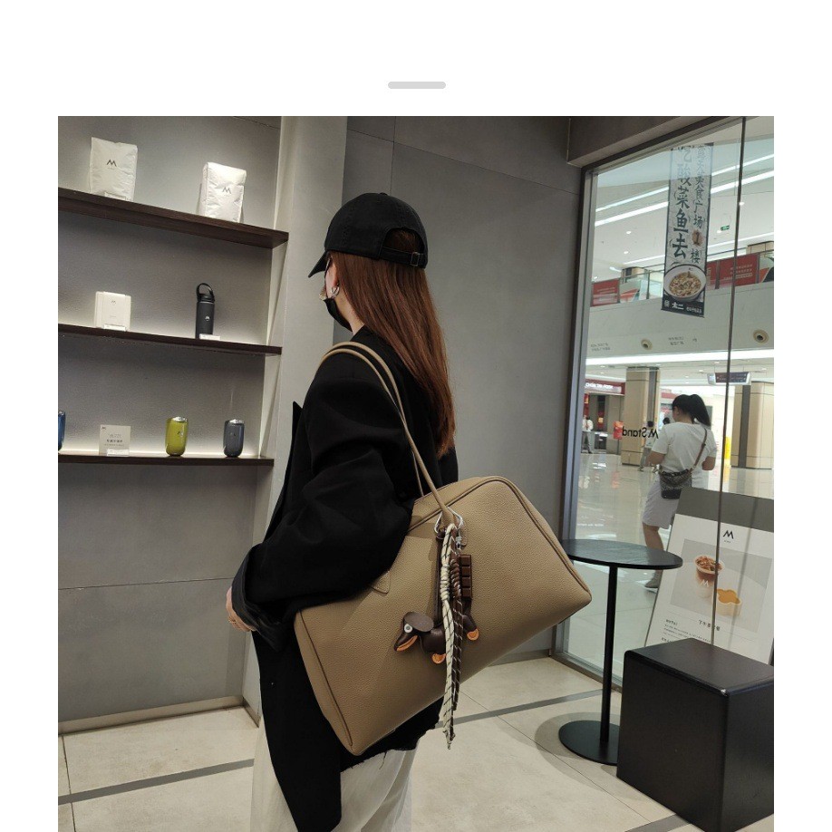 F First Layer Cowhide Boston Pillow Bag Korean Niche Underarm Bag Large Capacity Tote Bag Commuter Shoulder Handbag