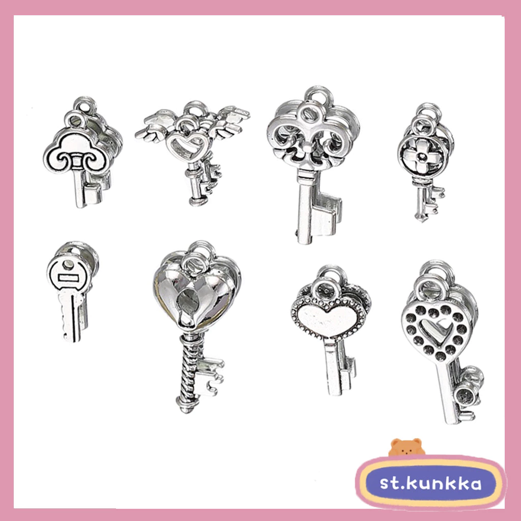 St.kunkka 10 ชิ้น จี้กุญแจ รูปปีกนางฟ้า หัวใจ สีเงิน สไตล์โบราณ สําหรับทําเครื่องประดับ สร้อยคอ สร้อยข้อมือ DIY