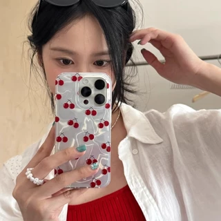 แฟชั่น เชอร์รี่🍒 เคสโทรศัพท์ For IPhone 12 13 15 16 11 14 Pro Max XR X 7 6S 8 6Plus XS Max SE เลเซอร์ แวววาว ตลกดีนะ เคส