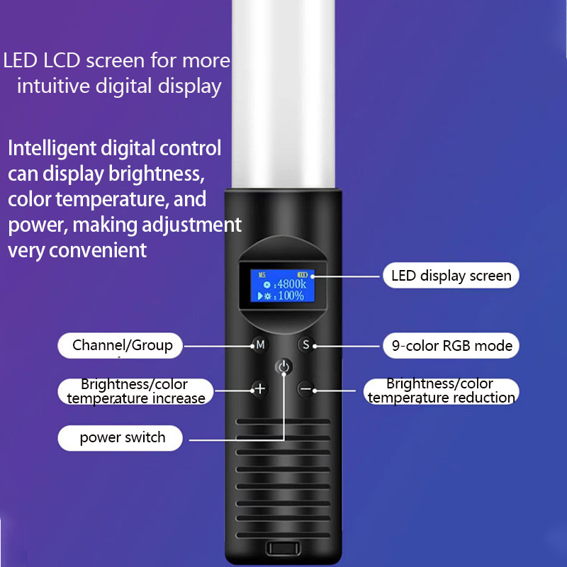 แท่งไฟวิดีโอ LED แบบมือถือ หรี่แสงได้ 3000K~6000K ขนาด 50 ซม. พร้อมแผ่นกั้น พกพาง่าย สําหรับแต่งหน้า ถ่ายทอดสด กล้องวิดี