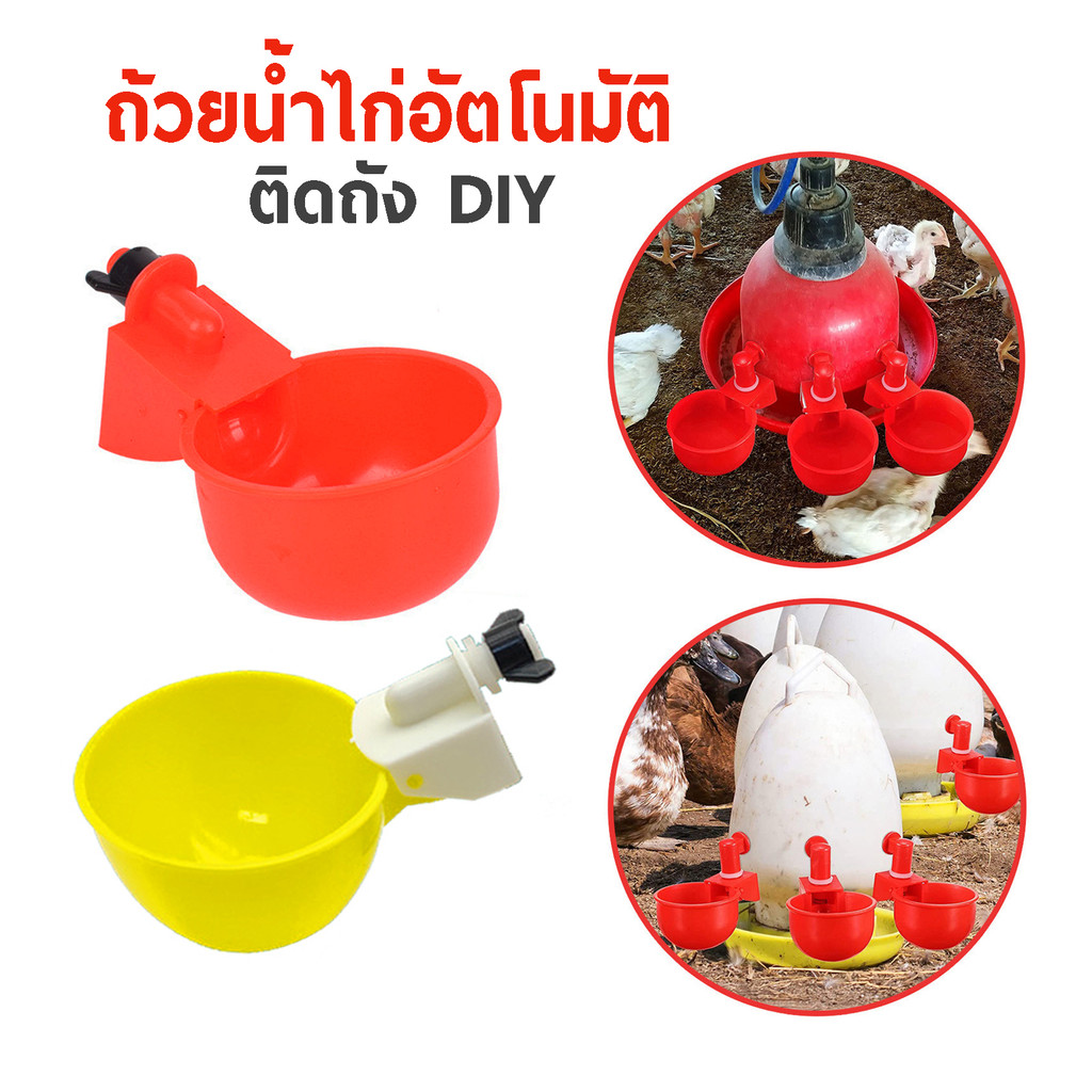 ถ้วยน้ำไก่อัตโนมัติ ถ้วยใส่น้ำไก่ แบบเกลียวหมุนเล๊อค เจาะติดถัง ให้น้ำไก่ AN2