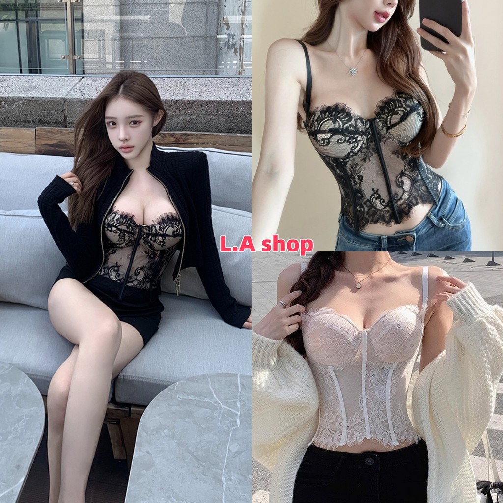 L.A Shop★สไตล์ใหม่★เสื้อสายเดี่ยว มีฟองน้ำ สไตล์เกาหลี แต้งลูกไม้ เซ็กซี่มากแม่ "FYL226"
