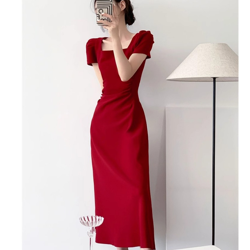 เดรสยาว สาวอวบ น่ารัก ชุดราตรี งานแต่ง แขนกุด คล้องคอ prom dress ทํางาน สบายๆ หรู เดรสแฟชั่น ใส่สบาย