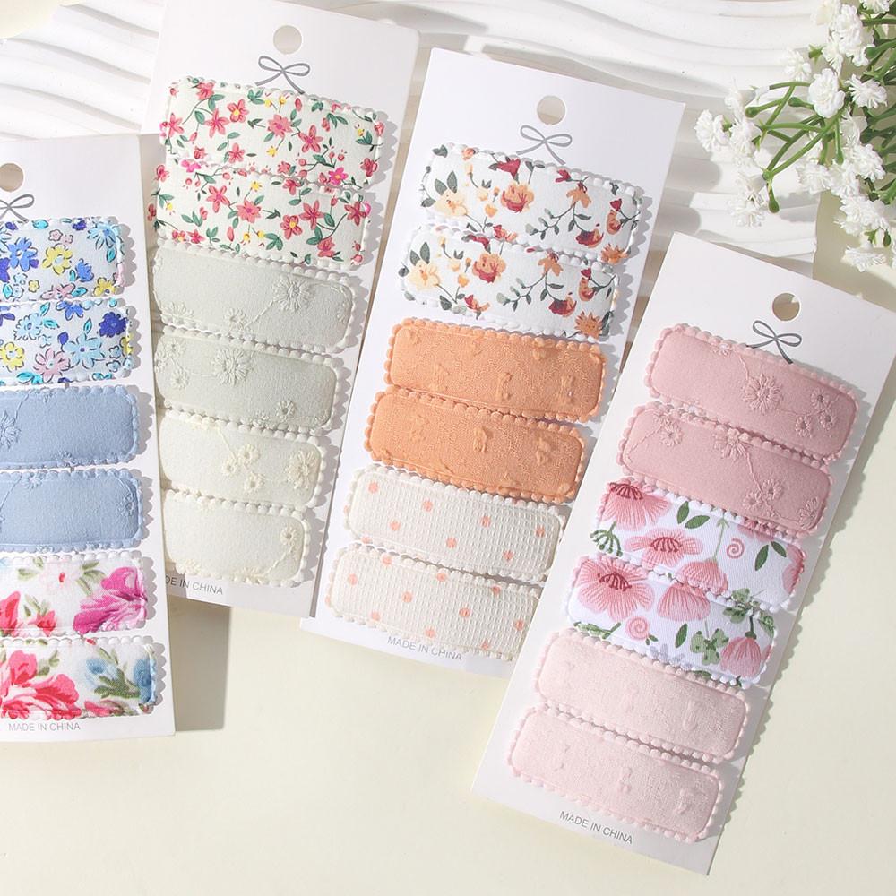 6ชิ้น/เซ็ตเด็กน่ารักที่มีสีสันพิมพ์สแควร์BBคลิปผมโดยไม่ต้องเขื่อนเรียบสาวอุปกรณ์ผม