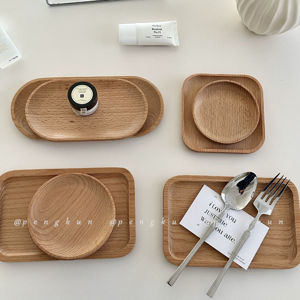 Nordic Simple Beech ถาดเดสก์ท็อปน้ํามันหอมระเหยเทียนผู้ถือแผ่น Entrance เครื่องประดับ Key ถาดชายามบ่ายขนมหวาน