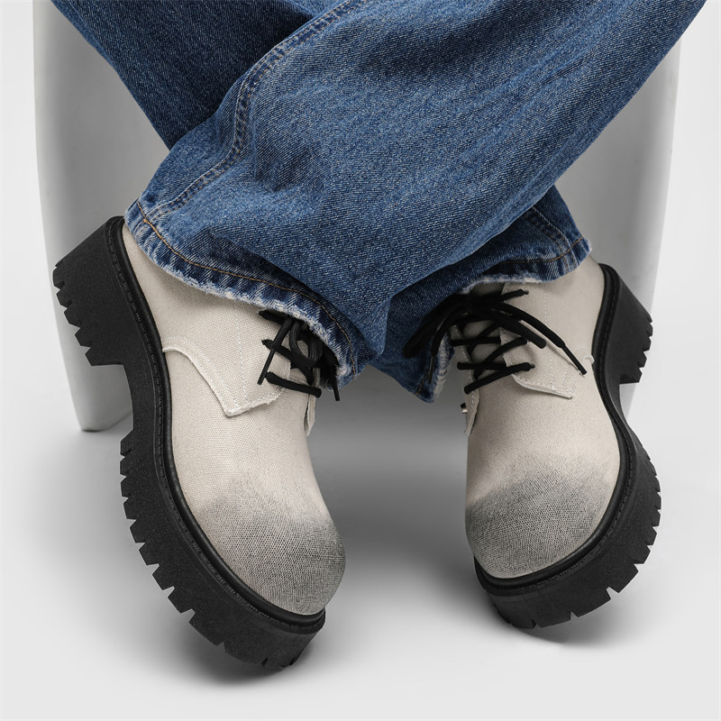 รองเท้าหนังส้นสูงผู้ชาย รองเท้าหนังส้นสูงผู้ชาย รองเท้าหนัง Big Toe Retro สไตล์อังกฤษรองเท้าหนังขนาดเล็กรองเท้าหนังผู้ชายหนา Soled รองเท้าหนังเพิ่มความสูงรองเท้าหนัง Lace-Up รองเท้าหนัง