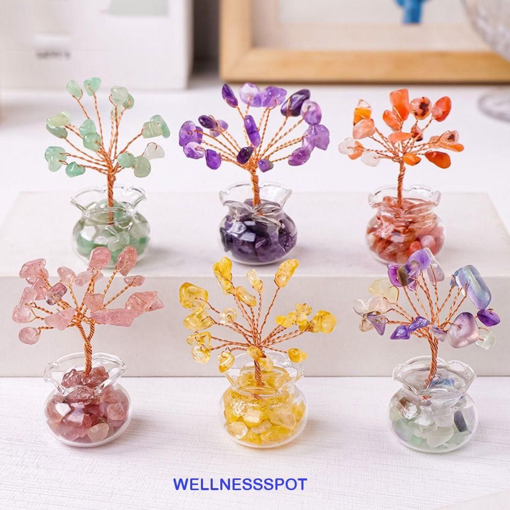 Wellnessspot ต้นไม้คริสตัลขนาดเล็ก, พลังงานบวก Feng Shui ตกแต่งธรรมชาติ Aventurine บอนไซ, จิตวิญญาณ Chakra Healing คริสตัลลวดทองแดง Handmade อัญมณี Healing Tree Office