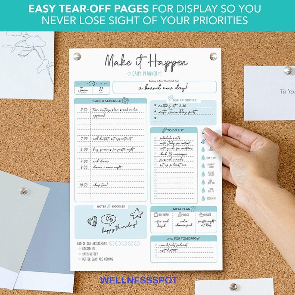 Wellnessspot To Do List Notepad, 52 แผ่นตารางแบบพกพา Journal, สมุดบันทึกน่ารัก Easy Tear-off Self-Displined Post Notes A5 Agenda Planner นักเรียน