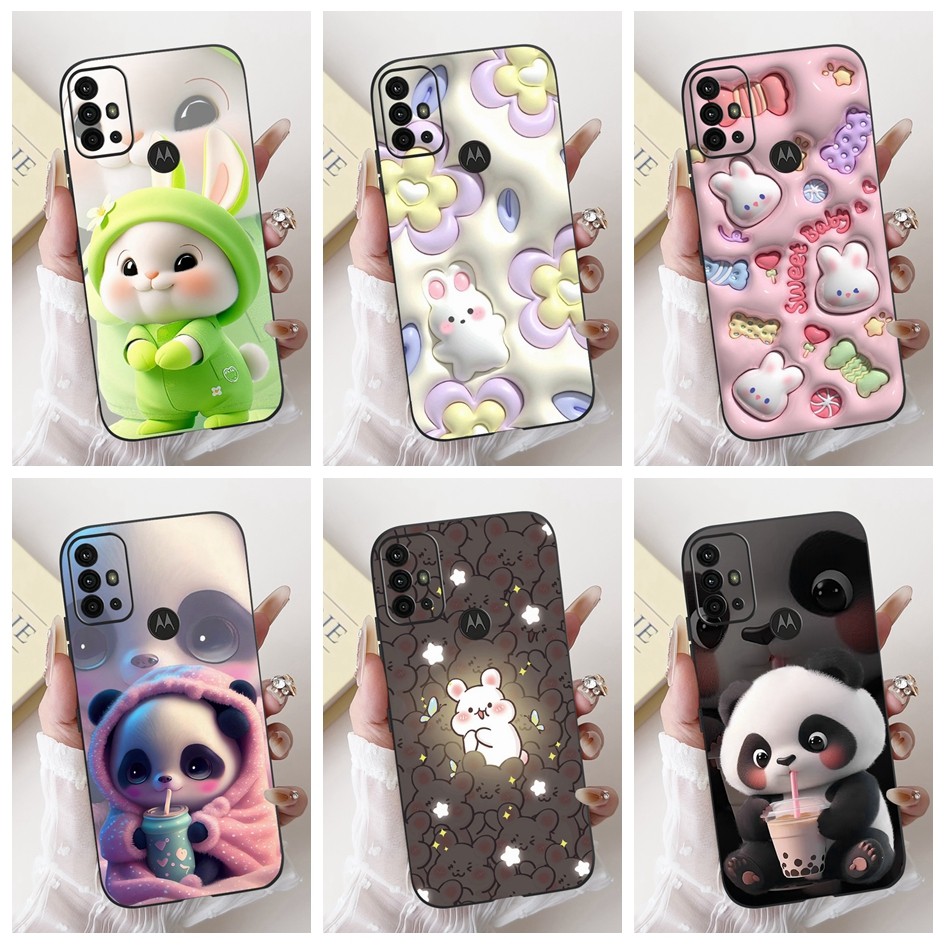สําหรับ Motorola Moto G20 กรณี XT2128-1 XT2128-2 ฝาครอบซิลิโคนกระต่ายน่ารัก Panda Soft เปลือกป้องกันสําหรับ Moto G10 G30 ปลอก