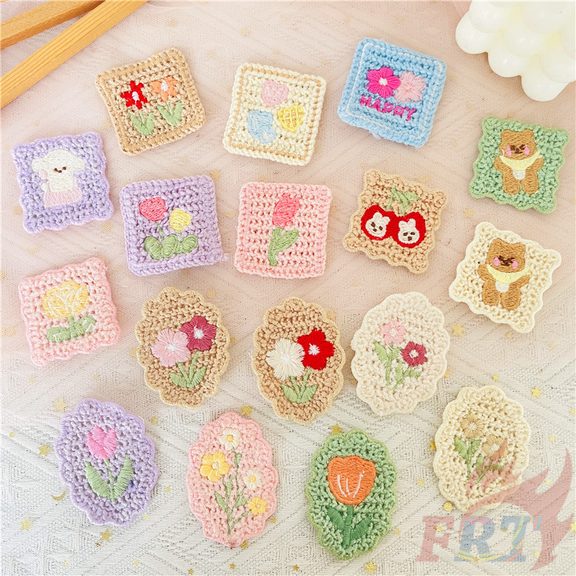 ❀ สี่เหลี่ยม&วงรี . Bear / แพทช์ดอกไม้ ❀ 1 PC DIY ผ้า Applique เย็บปักถักร้อยเย็บบนแพทช์อุปกรณ์ตกแต่ง