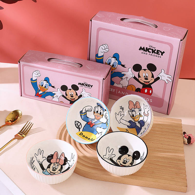 Creative Ceramic Rice Bowl Especially Beautiful Cartoon Mickey Donald Duck Good-looking Festival Couple Gift Box Suit Y8jw