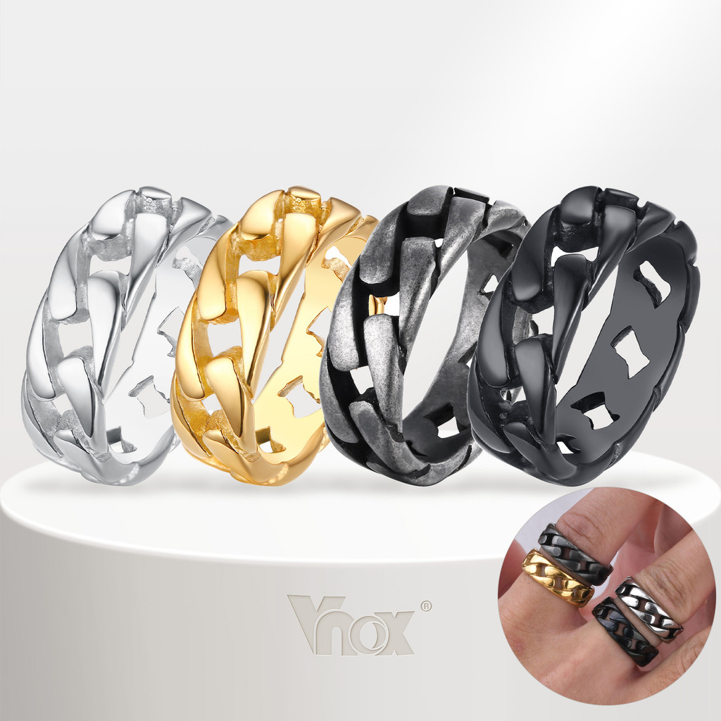 Vnox Link Chain Ring for Men Women, Stainless Steel Retro Brother Ring Fashion Jewelry Accessories Party Gifts