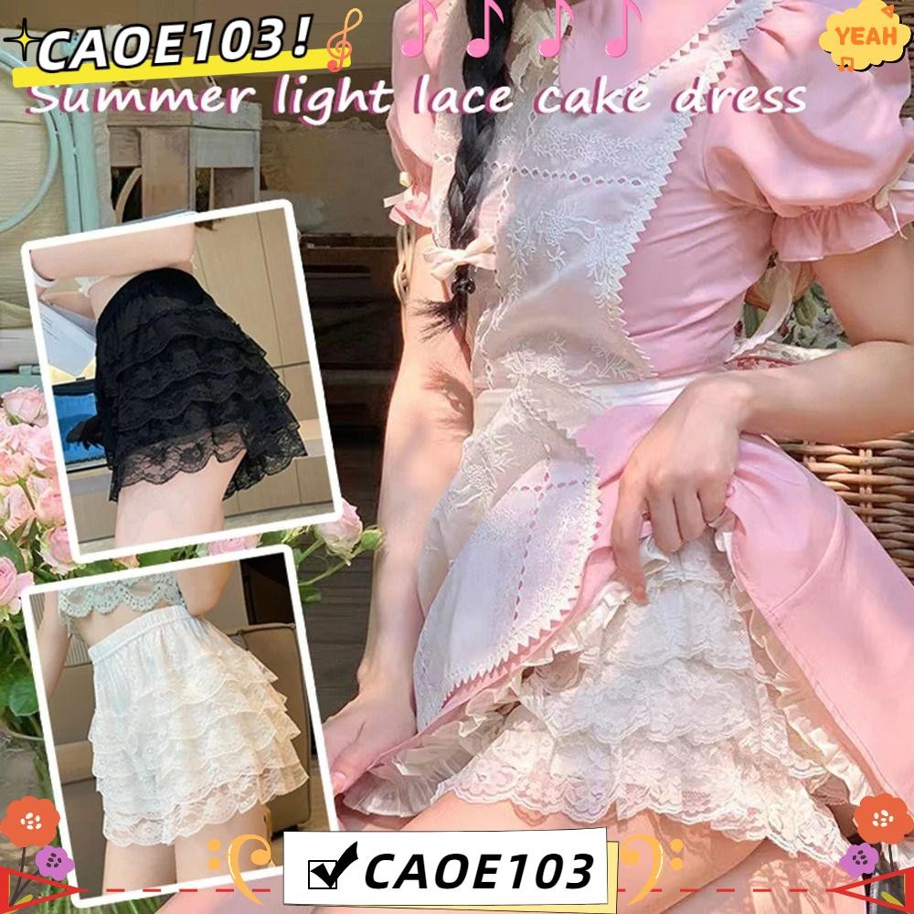 Caoe103 กางเกงขาสั้น Petticoat กางเกง, กางเกงขาสั้นหลวมนุ่มดอกไม้ลูกไม้กางเกงนิรภัย, แฟชั่นลูกไม้ Anti-Emptied เจ้าหญิงหลวมกางเกงขาสั้นหญิง