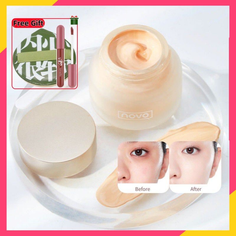 NOVO ใหม่ Liquid Foundation Moisturizing Brightening Oil Control Face แต่งหน้าเครื่องสําอางยาวนานกันน้ํา High Coverage คอนซีลเลอร์ครีม