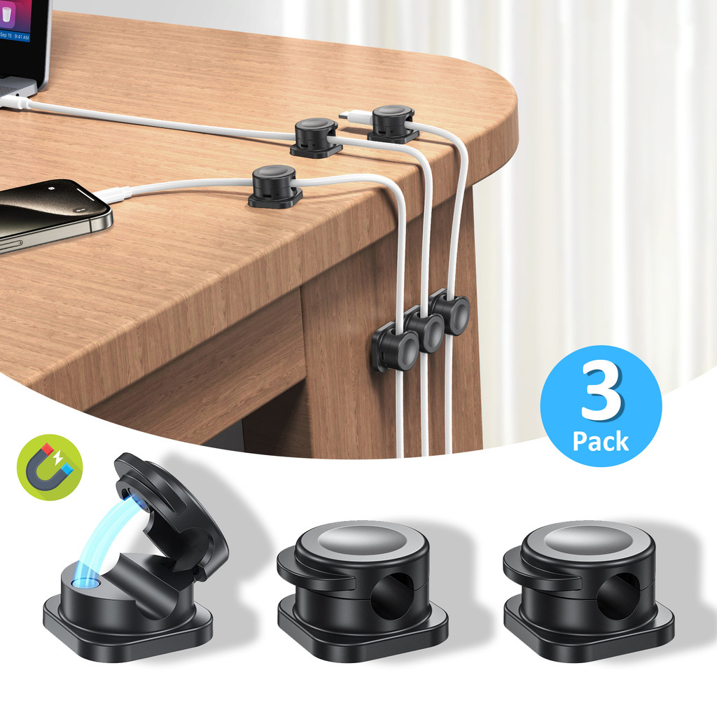 (3อัน) Wire Cable Organizer ชิ้นสแควร์แม่เหล็กคลิปสายเคเบิลโต๊ะการจัดการสายเคเบิลกาวลวดผู้ถือ
