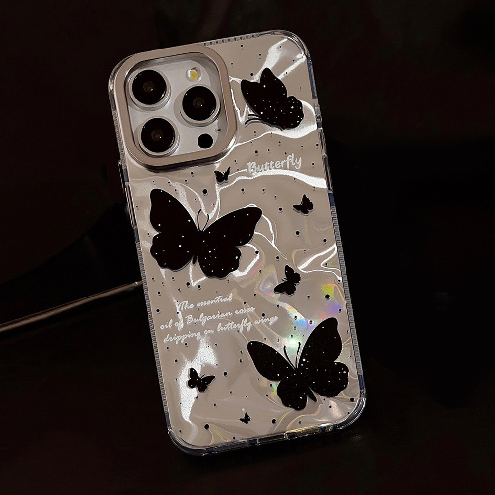 โรแมนติก ผีเสื้อ เคสโทรศัพท์ For iPhone 12 13 15 16 11 14 Pro Max XR X 7 6S 8 6Plus XS Max SE เลเซอร์ แวววาว ตลกดีนะ เคส ราคา ถูกที่สุด ดีลบีเคเค แกลเลอรีภาพที่ 4