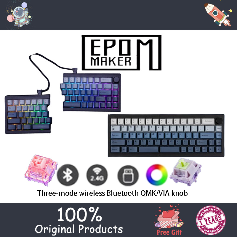Epomaker Split65 คีย์บอร์ดเชิงกลแบบกําหนดเอง ปุ่มปุ่ม QMK/VIA ไร้สายสามโหมด