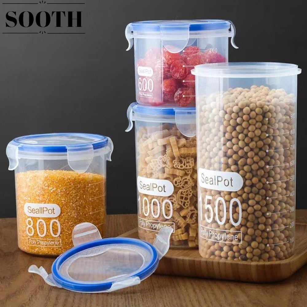 Sooth ถังเก็บตู้เย็น, กระป๋องเก็บอาหารในครัวพลาสติกใส, ปิดผนึก Multigrain Organizer ความจุขนาดใหญ่ Grain Fresh กล่องถนอมอาหาร